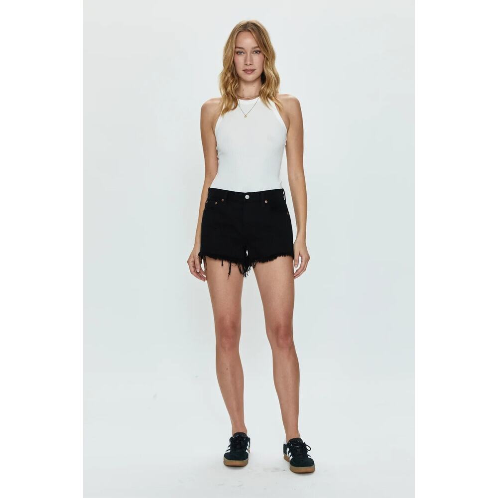 Pistola Women's Black Overdye Denim Raw Hem Gigi Low Rise Cut Off Shorts Size 26
